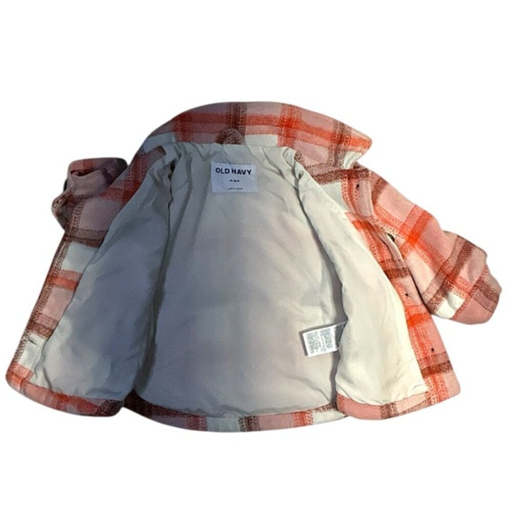Old Navy Shacket Plaid Jacket Button Up Lined Pink Orange Girls 12-18 Months - Picture 6 of 16
